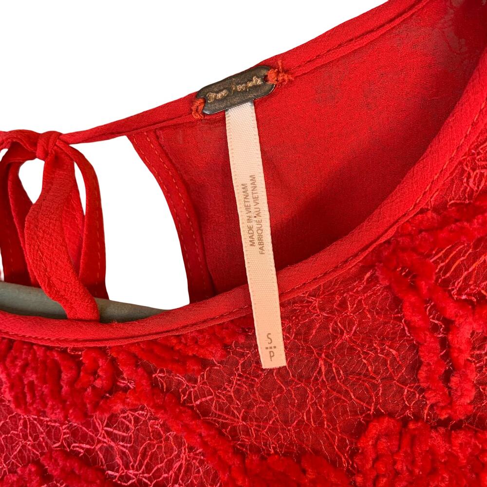 Free People Le Fleur Floral Lace Mini Dress Size S Red Boho Romantic - Picture 4 of 9